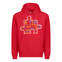 Red Autism Puzzle Piece Words Autistic Premium Hoodie - CowhideDigitalArt
