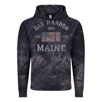 Cloud Black Bar Harbor Maine USA American Flag Established ME Vintage Vintage Hoodie - PixelWave