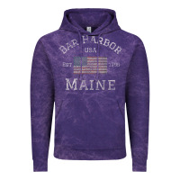 Cloud Purple Bar Harbor Maine USA American Flag Established ME Vintage Vintage Hoodie - PixelWave