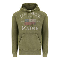 Vintage Olive Bar Harbor Maine USA American Flag Established ME Vintage Vintage Hoodie - PixelWave