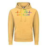 Vintage Mustard LGBT Love Rainbow Heartbeat Vintage Hoodie - PixelWave