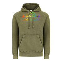 Vintage Olive LGBT Love Rainbow Heartbeat Vintage Hoodie - PixelWave