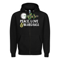 Black peace , love & bluegrass   banjo nature vines illu Zipper Hoodie - DesignPulse