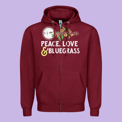 Peace , Love & Bluegrass   Banjo Nature Vines Illu Zipper Hoodie Designed By Designpulse
