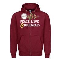 Burgundy peace , love & bluegrass   banjo nature vines illu Zipper Hoodie - DesignPulse