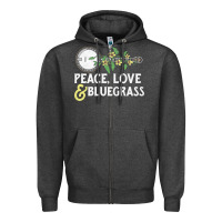 Charcoal Heather peace , love & bluegrass   banjo nature vines illu Zipper Hoodie - DesignPulse