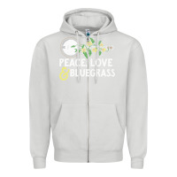 Dove Grey peace , love & bluegrass   banjo nature vines illu Zipper Hoodie - DesignPulse