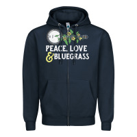 Navy peace , love & bluegrass   banjo nature vines illu Zipper Hoodie - DesignPulse