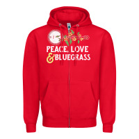 Red peace , love & bluegrass   banjo nature vines illu Zipper Hoodie - DesignPulse