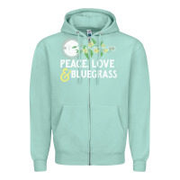 Seafoam peace , love & bluegrass   banjo nature vines illu Zipper Hoodie - DesignPulse