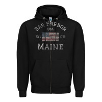 Black Bar Harbor Maine USA American Flag Established ME Vintage Zipper Hoodie - PixelWave