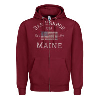 Burgundy Bar Harbor Maine USA American Flag Established ME Vintage Zipper Hoodie - PixelWave