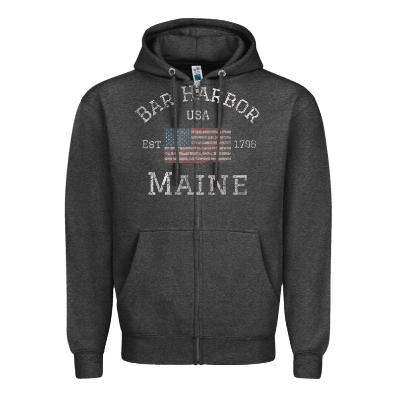 Bar Harbor Maine Usa American Flag Established Me Vintage Zipper Hoodie by PixelWave | Teevron