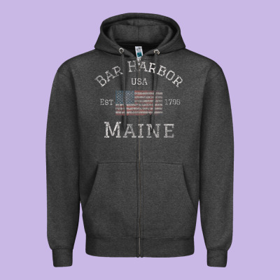 Bar Harbor Maine Usa American Flag Established Me Vintage Zipper Hoodie Designed By Pixelwave
