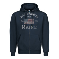 Navy Bar Harbor Maine USA American Flag Established ME Vintage Zipper Hoodie - PixelWave