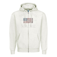 Oatmeal Heather Bar Harbor Maine USA American Flag Established ME Vintage Zipper Hoodie - PixelWave