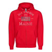 Red Bar Harbor Maine USA American Flag Established ME Vintage Zipper Hoodie - PixelWave