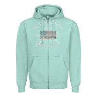 Seafoam Bar Harbor Maine USA American Flag Established ME Vintage Zipper Hoodie - PixelWave