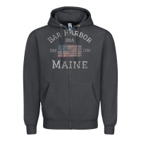 Smoke Bar Harbor Maine USA American Flag Established ME Vintage Zipper Hoodie - PixelWave