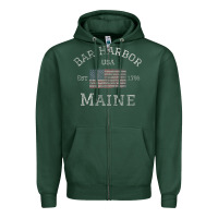Sports Green Bar Harbor Maine USA American Flag Established ME Vintage Zipper Hoodie - PixelWave