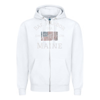 White Bar Harbor Maine USA American Flag Established ME Vintage Zipper Hoodie - PixelWave