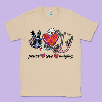Peace Love Nursing Classic Tee Designed By Sublimationcraftshop