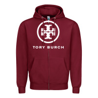 Burgundy white burch tory Zipper Hoodie - PixelWave