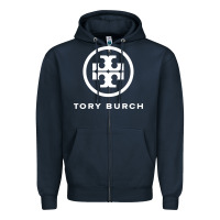 Navy white burch tory Zipper Hoodie - PixelWave