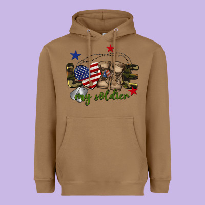 Love My Soldier Heavyweight Hoodie Designed By Barkaloodesign
