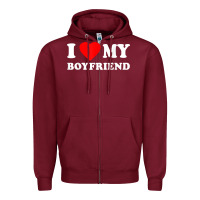 Burgundy I Love My Boyfriend T-Shirt Zipper Hoodie - PixelWave
