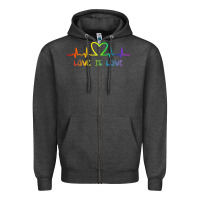 Charcoal Heather LGBT Love Rainbow Heartbeat Zipper Hoodie - PixelWave