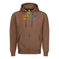 Chestnut LGBT Love Rainbow Heartbeat Zipper Hoodie - PixelWave