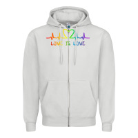 Dove Grey LGBT Love Rainbow Heartbeat Zipper Hoodie - PixelWave