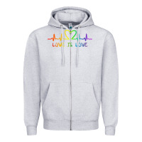 Heather Grey LGBT Love Rainbow Heartbeat Zipper Hoodie - PixelWave