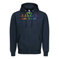Navy LGBT Love Rainbow Heartbeat Zipper Hoodie - PixelWave