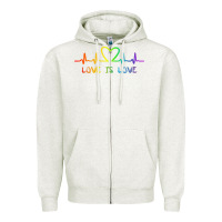 Oatmeal Heather LGBT Love Rainbow Heartbeat Zipper Hoodie - PixelWave