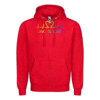 Red LGBT Love Rainbow Heartbeat Zipper Hoodie - PixelWave