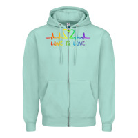 Seafoam LGBT Love Rainbow Heartbeat Zipper Hoodie - PixelWave