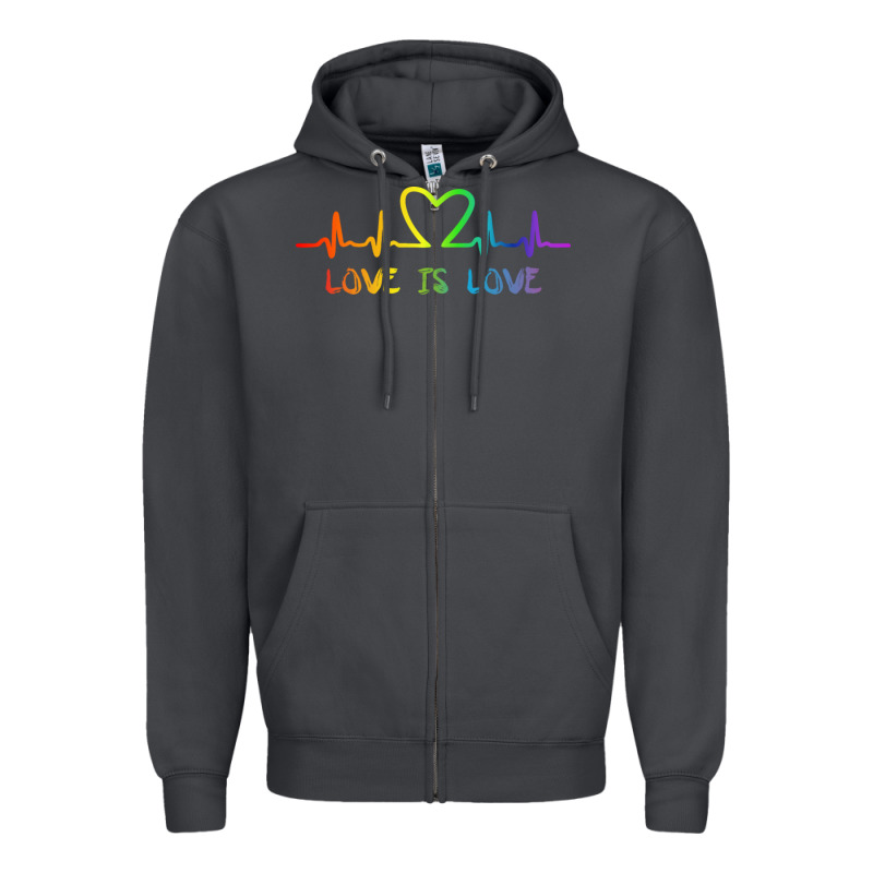 Lgbt Love Rainbow Heartbeat Zipper Hoodie by PixelWave | Teevron