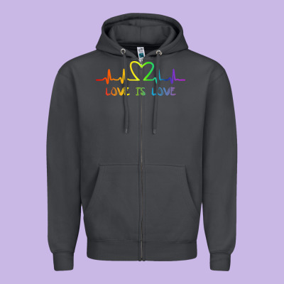 Lgbt Love Rainbow Heartbeat Zipper Hoodie Designed By Pixelwave