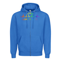 True Royal LGBT Love Rainbow Heartbeat Zipper Hoodie - PixelWave