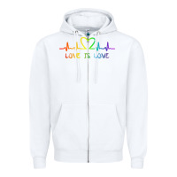 White LGBT Love Rainbow Heartbeat Zipper Hoodie - PixelWave