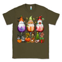 Army Green Hallothanksmas wine glasses and gnomes Classic Tee - texasbilliewilder