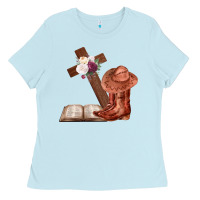 Baby Blue Boots with Bible and cross Ladies Tee - Bettercallsaul