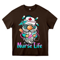 Chocolate Brown nurse life  gnome Heavy Core Tee - BarkalooDesign