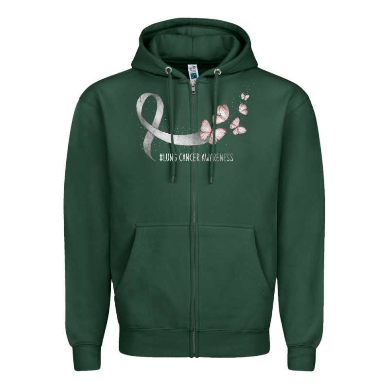 Pretty White Ribbon Support Lung Cancer Awareness T Shirt Zipper Hoodie by Craftify | Teevron