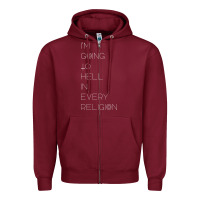 Burgundy i'm  going to  hell in  every  religion Zipper Hoodie - Craftify