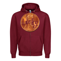 Burgundy Cute Good Luck Gift - Lucky Penny Zipper Hoodie - Craftify
