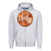 Heather Grey Cute Good Luck Gift - Lucky Penny Zipper Hoodie - Craftify