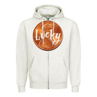 Oatmeal Heather Cute Good Luck Gift - Lucky Penny Zipper Hoodie - Craftify